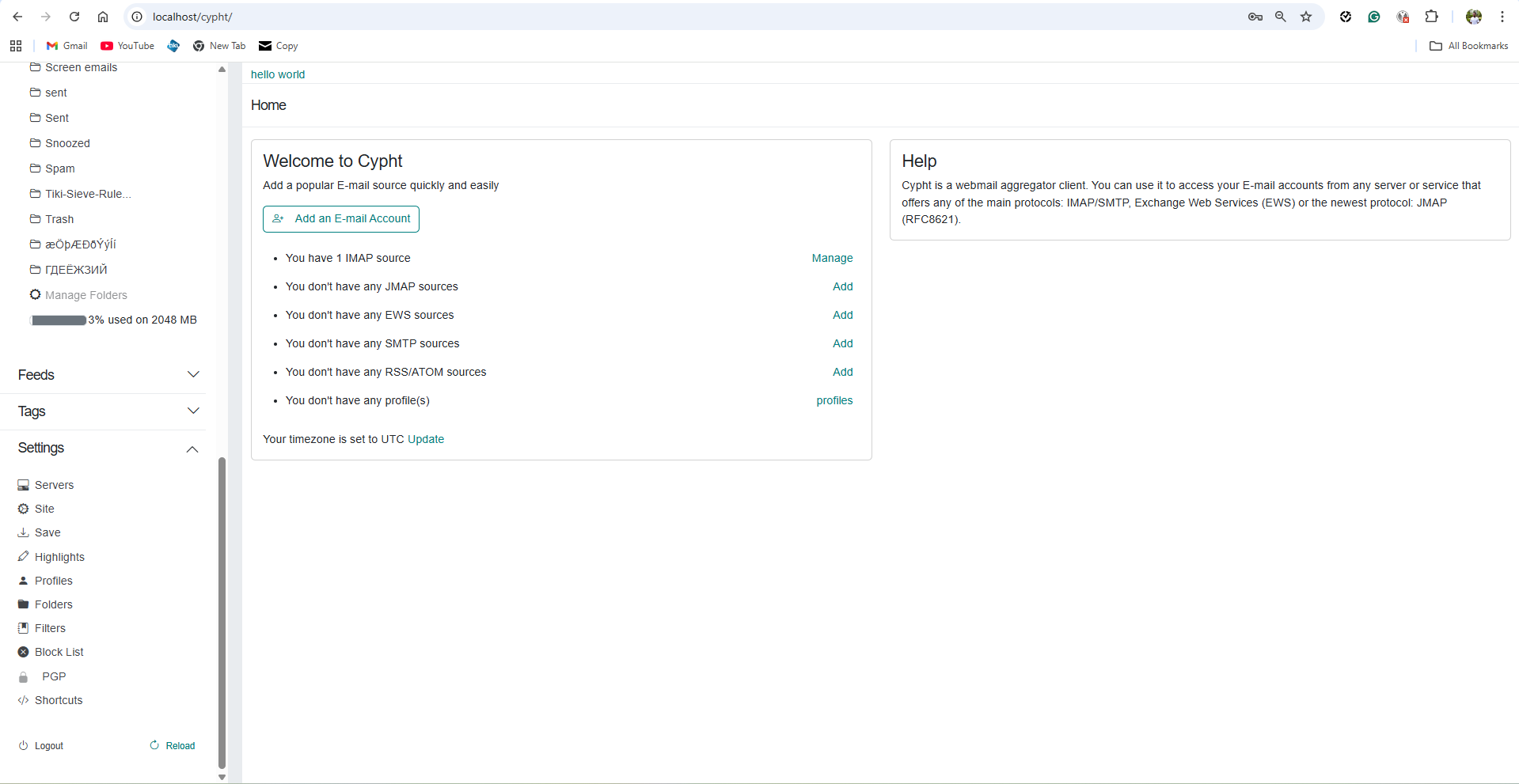 Settings sidebar showing the Filters menu item